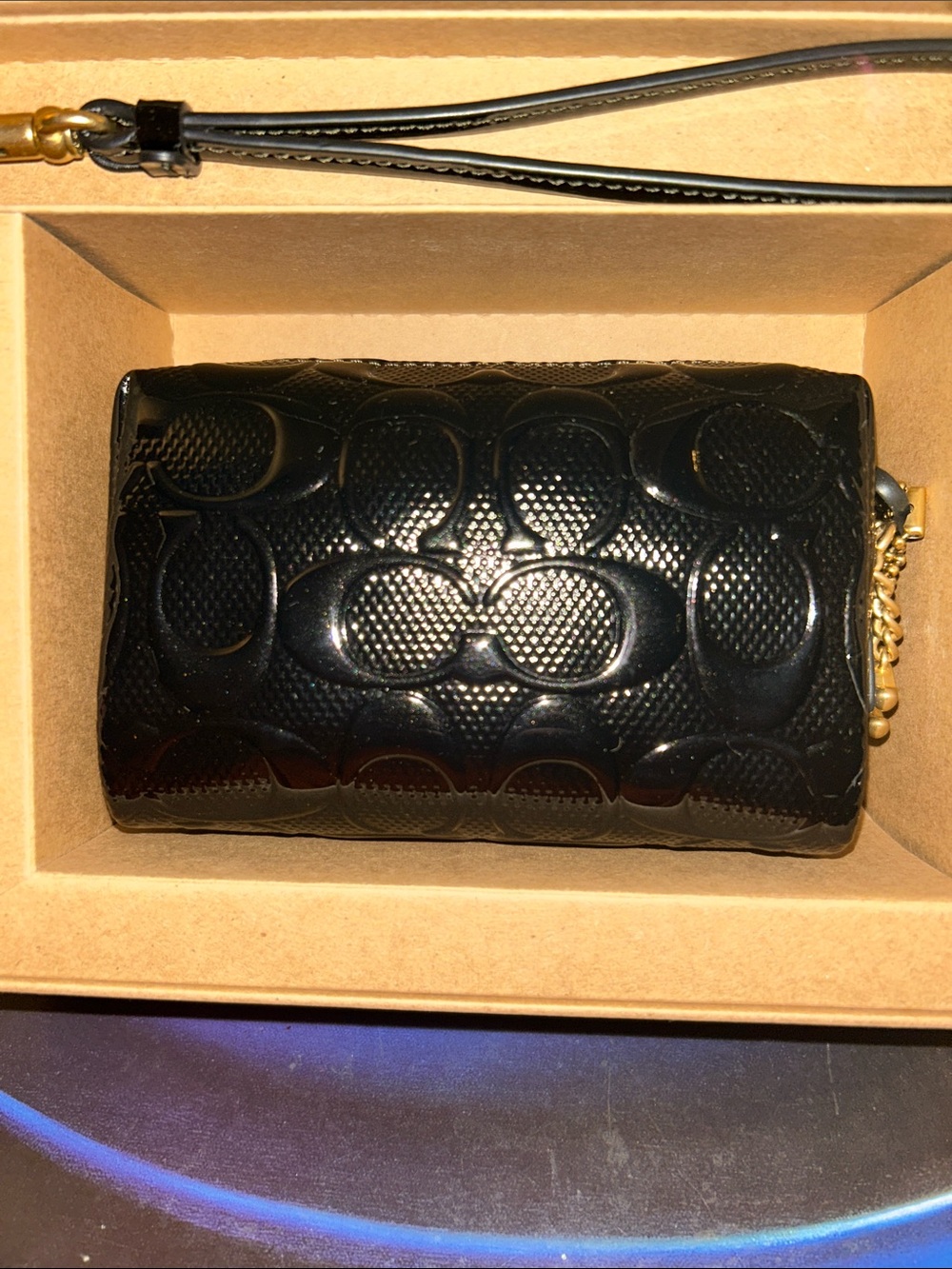 Coach Black Embossed Signature Leather Wristlet with Gold Hardware - Picture 7 of 10